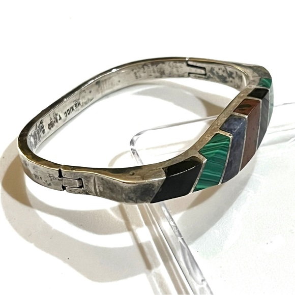 Vintage Heavy Taxco Sterling Silver Multi Stone Bracelet